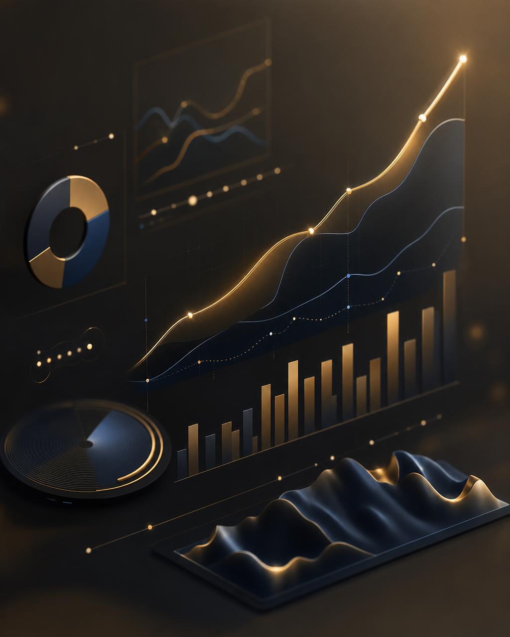 Panel de gráficas con curvas de rendimiento y métricas de una campaña digital de pago